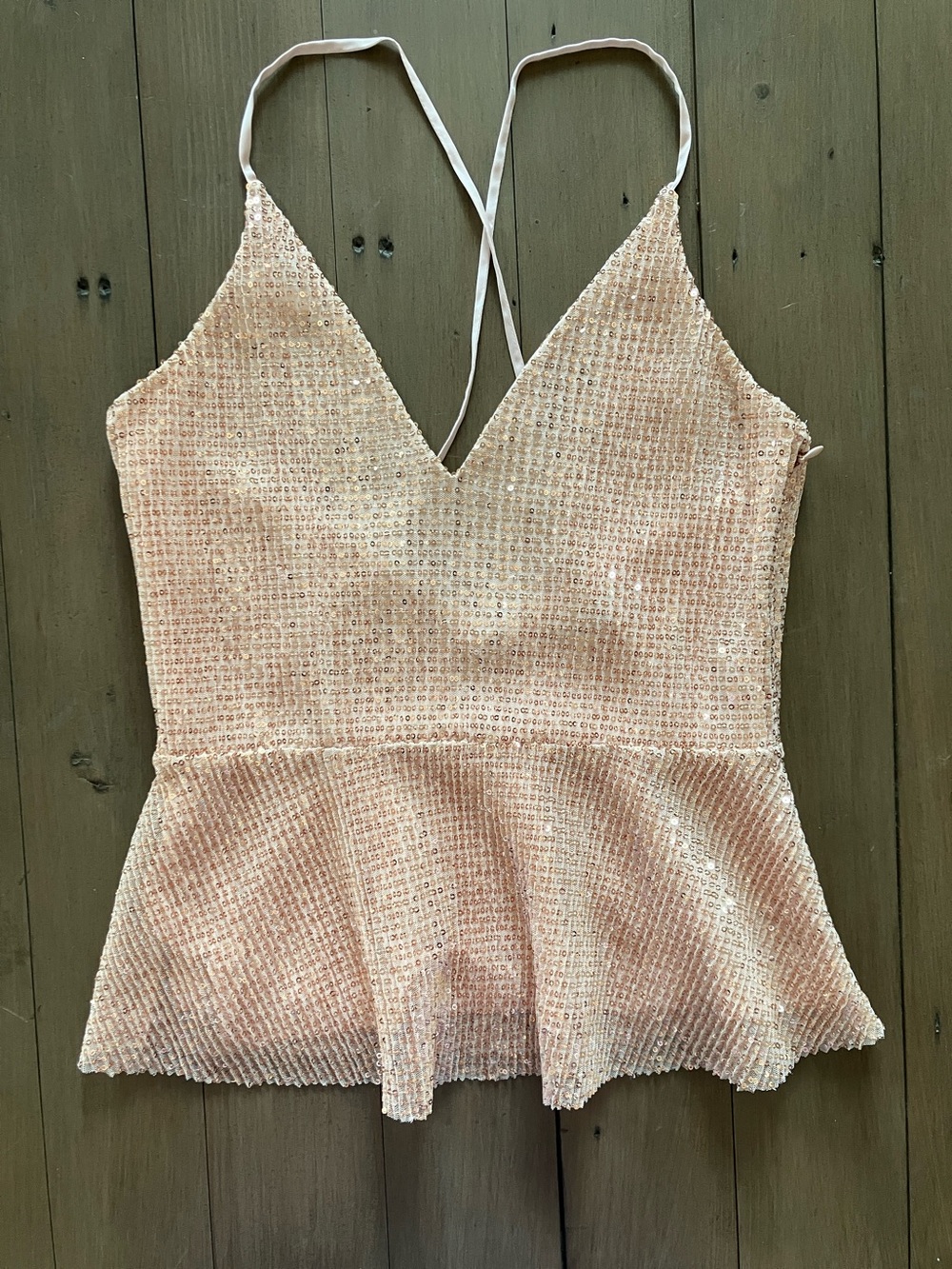 Express Blush Pink Sequin Peplum Camisole